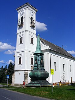 Fülöpszállás Reformed Parish during a 2004 renovation with its steeple resting on the ground.