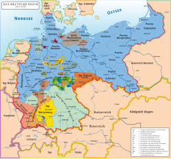 States of the German Empire (Prussia shown in blue).