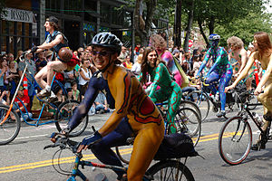 Painted naked cyclists