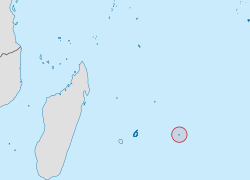 Location of Rodrigues in the southwestern Indian Ocean. The large island on the left, off the eastern coast of southern Africa, is Madagascar.