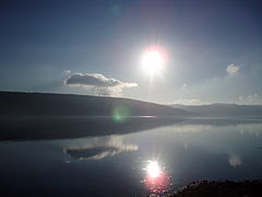 The view down Loch Fyne, from Inveraray. The Fairy Hill can be seen in the distance to the right.