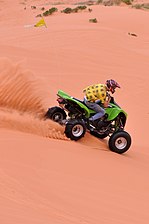 Coral Pink Sand Dunes State Park in Utah. The color is from Navajo Sandstone, reddish hematite mixed with white quartz grains