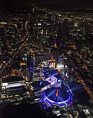 Night view of Crypto.com Arena (formerly known as Staples Center)