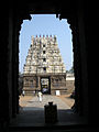 The inside prakaram(closed precincts of a temple) entrance seen through the Raja Gopuram of Jalakandeswarar Temple, Vellore