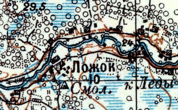 Деревня Ложок на карте 1926 года