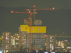 Prime Tower Construction Site at night.