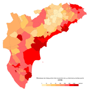 Densidad de población por municipio en 2018