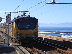 Metrorail train leaving Kalk Bay station