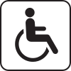 Stylized icon of a person using a wheelchair