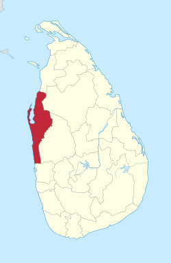 Map of Sri Lanka with Puttalam District highlighted