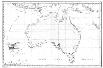 Freycinet Map of 1811 – resulted from the 1800–1803 French Baudin expedition to Australia and was the first full map of Australia ever to be published. In French, the map named the ocean immediately below Australia as the Grand Océan Austral (‘Great Southern Ocean’).