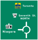 Example of a roundabout sign being used in Ontario, Canada