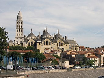 The plan of the Church of Saint Front, Périgueux, France, was influenced by Byzantine architecture seen by the Crusaders. The present appearance is largely due to restorer Paul Abadie, mid-19th Century