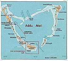 Map of Addu Atoll showing Gan and airfield