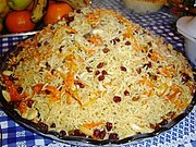 Kabuli palaw, a popular dish in Pakistan and a national dish of Afghanistan