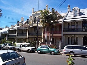 Typical Sydney iron lace terrace houses in Woollahra, New South Wales, late 19th century