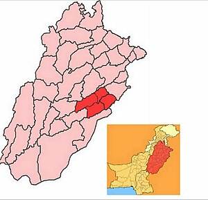 Location of Sahiwal(in red) in Punjab, Pakistan and (inset) Punjab in Pakistan.