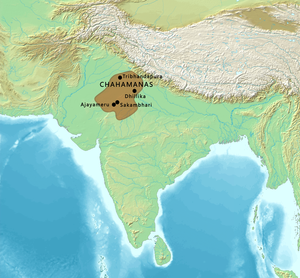 Approximate territory of the Chahamanas of Shakambhari circa 1150-1192 CE.[1]