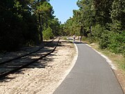 The EV1 running alongside a tourist railway, Pointe de Grave, France.