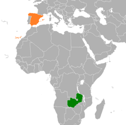 Map indicating locations of Spain and Zambia