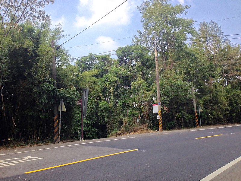 File:黃屋公車站牌與往楊梅樟樹伯公的道路.jpg