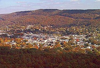 Aerial view of Fort Payne, Alabama (Lookout Mountain in background0