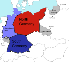 Morgenthau Plan:   North German state   South German state   International zone   Territory lost from Germany (Saarland to France, Upper Silesia to Poland, East Prussia, partitioned between Poland and the Soviet Union)