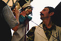 Preparing a rod puppet for a performance of Town Musicians of Bremen, Sibiu, Romania, 2002.