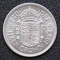 Reverso de una Media Corona del año 1953, de la Reina Isabel II