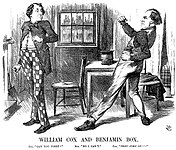 A parody of "Cox and Box"; Gladstone (Cox) challenges Disraeli (Box) to a fight.