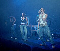 Liberty X performing at Aberystwyth University May Ball in 2006. From left to right: Kelly Young, Michelle Heaton and Jessica Taylor