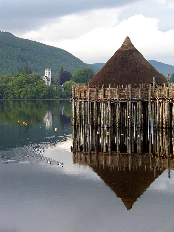 A reconstructed crannógs on Loch Tay, in Scotland.