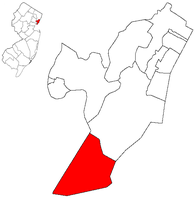 Map showing Bayonne in Hudson County. Inset: Hudson County is highlighted.