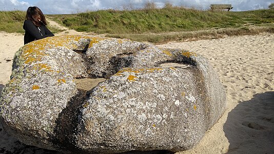 A set of bullaun on Brignogan-Plages, Brittany; erosion or art?