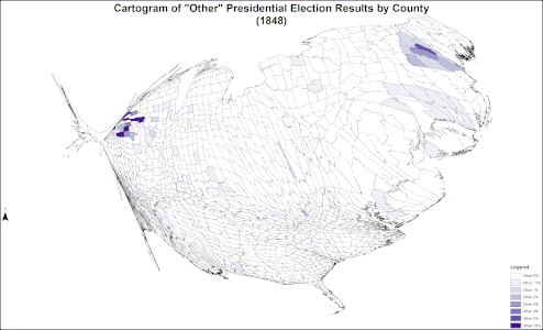 Cartogram of "Other" presidential election results by county