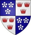 The Arms of Fraser of Lovat - Quarterly 1st & 4th Azure three fraises Argent 2nd & 3rd Argent three antique crowns Gules.