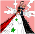 Bashar al-Assad seated on top of a volcano called Syria.