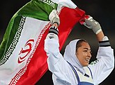 Lap of Honor of Kimia Alizade during 2016 Summer Olympics with the Tricolour flag of Iran