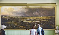 The Wellington Room after Arthur Wellesley showing a depiction of the Battle of Waterloo and his bust—RMAS Collection