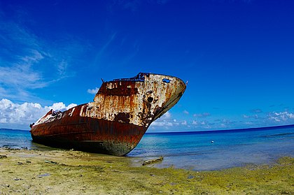 A wrecked ship in Tuvalu