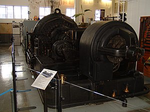 Interior of transmitter hall showing Alexanderson alternator