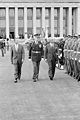 Secretary of Defense Robert S. McNamara and the commander of troops, Colonel Joseph B. Conmy Jr., escort Norwegian Minister of Defense Otto Grieg Tidemand on an inspection of troops during a full honors arrival ceremony at The Pentagon, 1966.