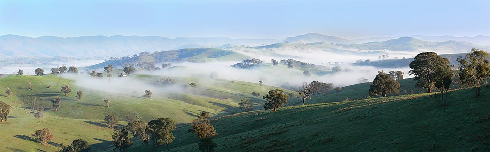 Mist lying in the folds of hills, Australia