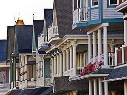 Row of Victorian houses in the village of Ocean Grove