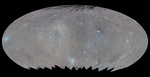 Incomplete map of Ceres in true color (Elliptical; HAMO; March 2016)