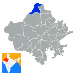 Location of Sri Ganganagar district in Rajasthan