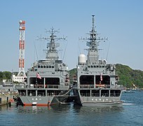 JS Tenryū and JS Kurobe at Kure on 15 April 2016.