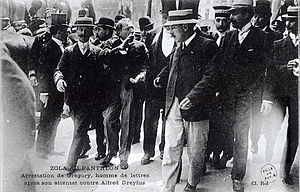 Arrest of Louis Gregori, the attempted assassin of Captain Alfred Dreyfus during the ceremony removing Émile Zola's ashes to the Panthéon from the Cimetière de Montmartre in Paris, 4 June 1908