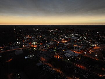 Overhead view of downtown Norwalk, Ohio during totality