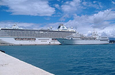 Aegean Odyssey moored alongside the Crystal Serenity, Corfu, June 2010